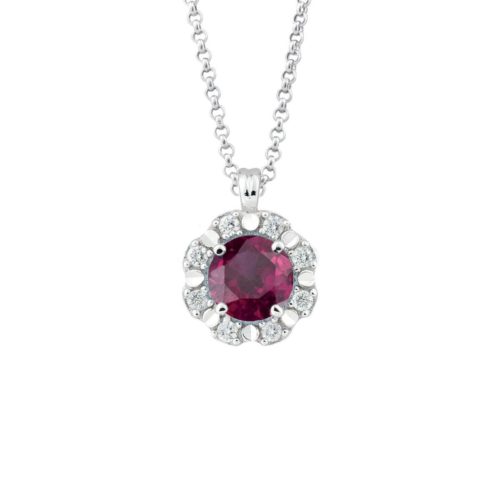 Collana in oro bianco 18kt con diamanti e pietra preziosa centrale - CD338