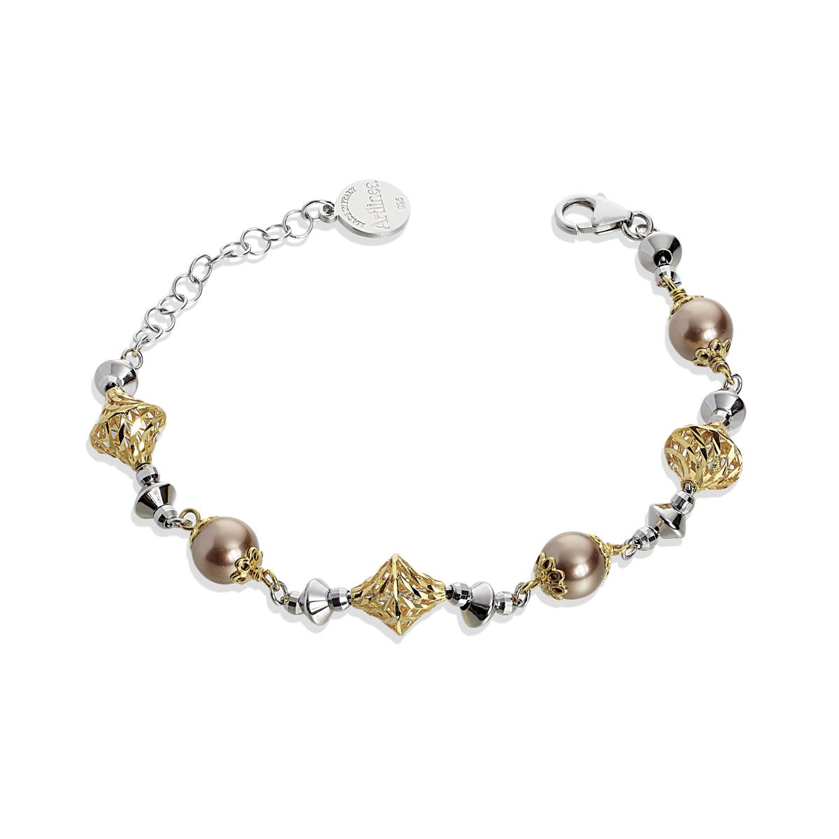 Bracciale  in argento 925 rodiato e dorato, con perle - ZBR637-LN