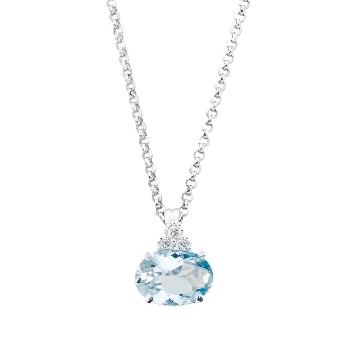 Collana in oro bianco 18 kt, con acquamarina e diamanti - CD315/AC-LB