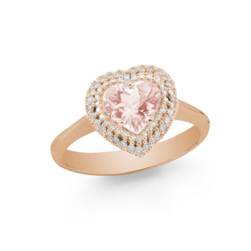 Anello in oro rosa 18 kt, con morganite a cuore e diamanti - AD658/MO-LR
