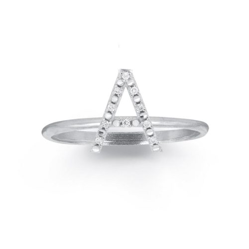 Anello in oro bianco 18kt, con iniziale/numero personalizzabile in diamanti  - AD676