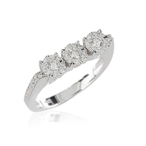 Anello trilogy in oro bianco 18kt  rodiato con diamanti - AD937/DB-LB