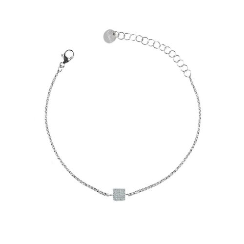 Bracciale in oro bianco 18 kt quadrato con pavé di diamanti - BD123-LB