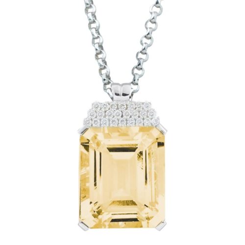 Collana in oro bianco 18kt con diamanti e pietra preziosa centrale - CD313/