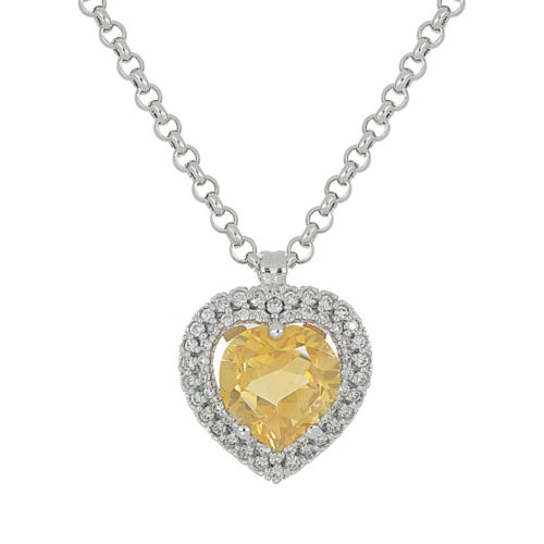 Collana in oro bianco 18kt con diamanti e pietra preziosa centrale - CD436/