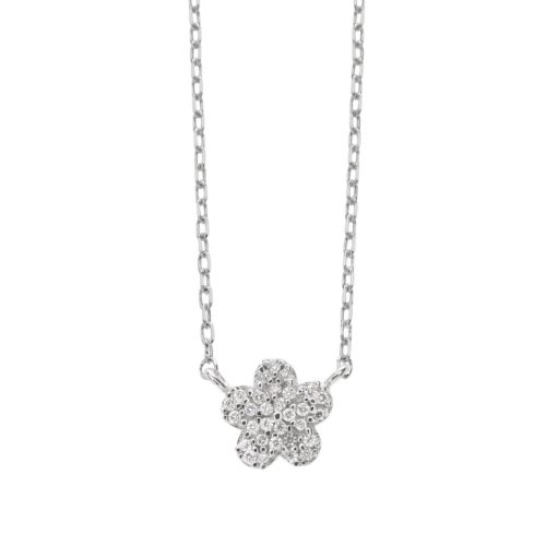 Collana in oro bianco 18 kt fiore con pavé di diamanti - CD478-LB