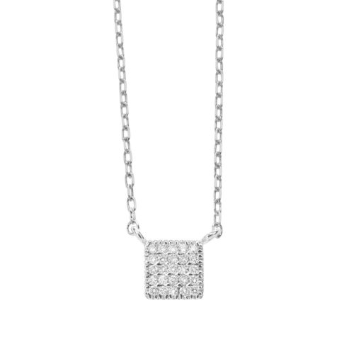 Collana in oro bianco 18 kt quadrato con pavé di diamanti - CD479-LB