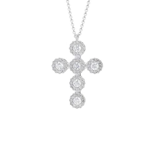 Collana in oro bianco 18 kt, croce con diamanti  - CD539/DB-LB