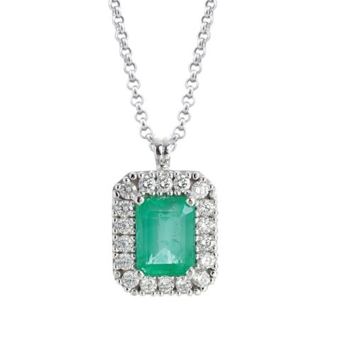 Collana in oro bianco 18kt con diamanti e smeraldo naturale - CD602/SM-LB