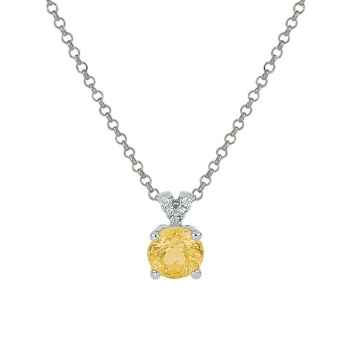 Collana in oro bianco 18kt con diamanti e pietra preziosa centrale - CD617/