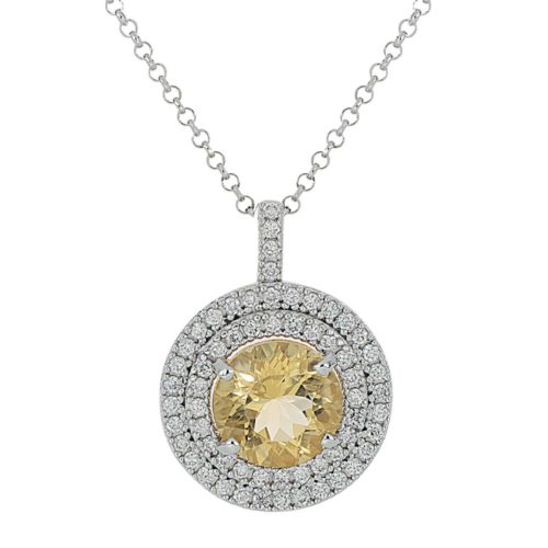Collana in oro bianco 18kt con diamanti e pietra preziosa centrale - CD655/