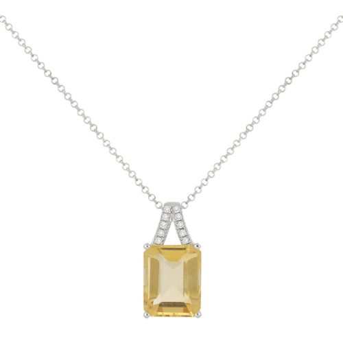 Collana in oro bianco 18kt con diamanti e pietra preziosa centrale - CD658/