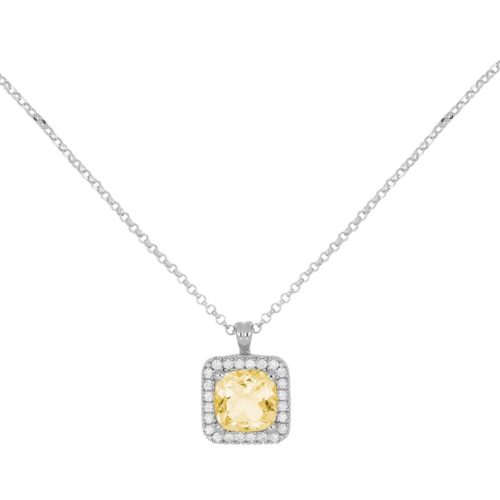 Collana in oro bianco 18kt con diamanti e pietra preziosa centrale - CD670/