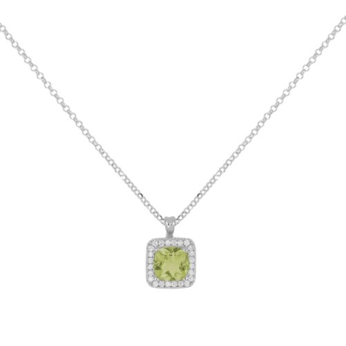 Collana in oro bianco 18kt con diamanti e pietra preziosa centrale - CD672/