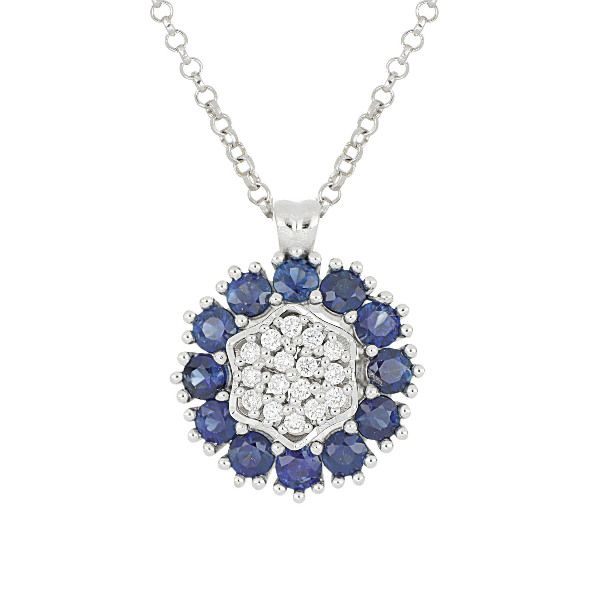 Pendente per collana della collezione bouquet artlinea in oro 18 carati diamanti bianchi naturali e pietre preziose. Gioielli da donna.