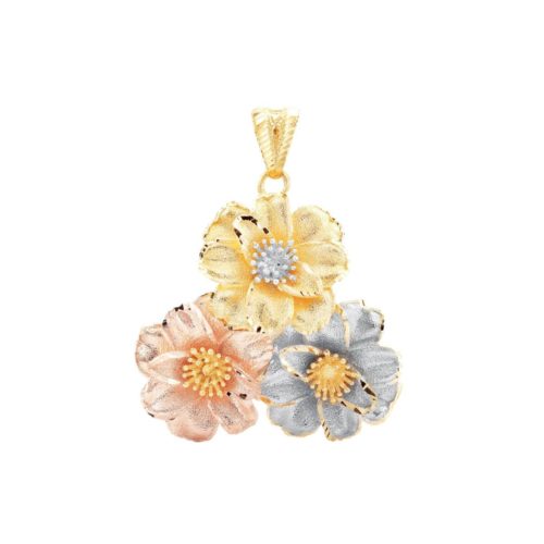 Pendente Camelia tre colori satinato in oro18kt - DE4106-L2