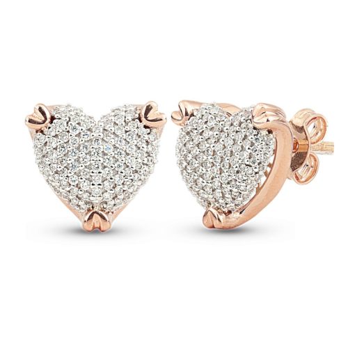 Orecchini in oro 18kt cuori con pavé di diamanti - OD247