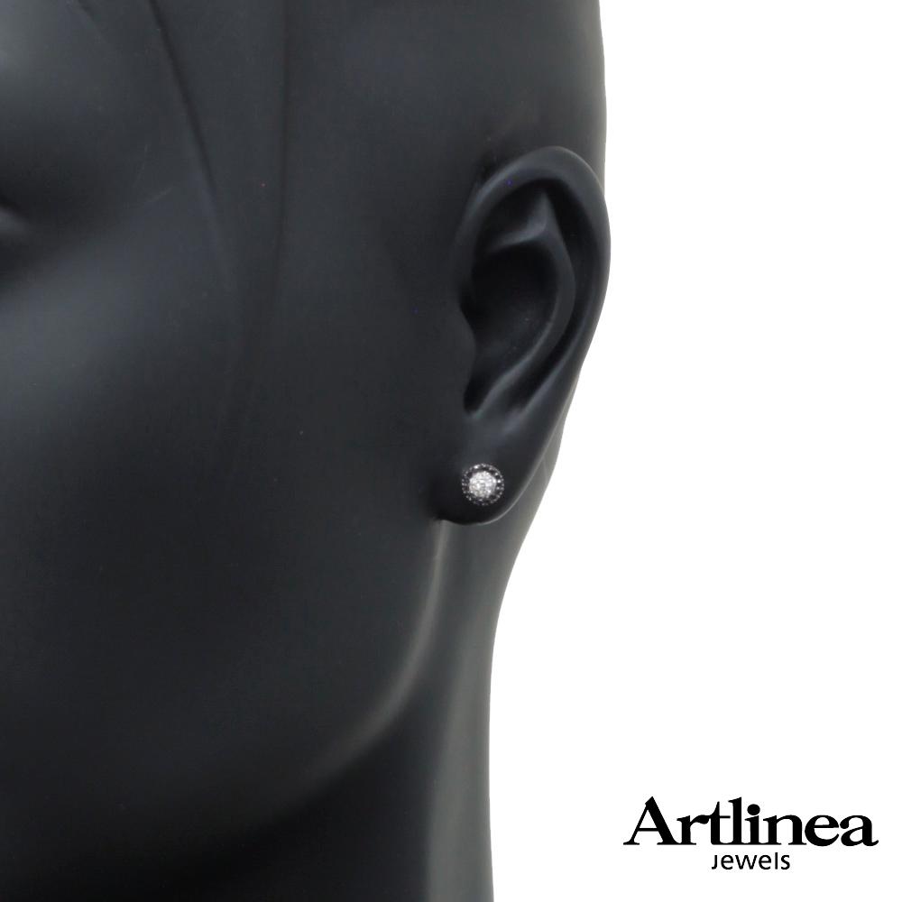 Orecchini A Perno Quadrato Pavé Argento 925 - Diamante Nero 1 Ctw - Vintage - Uomo