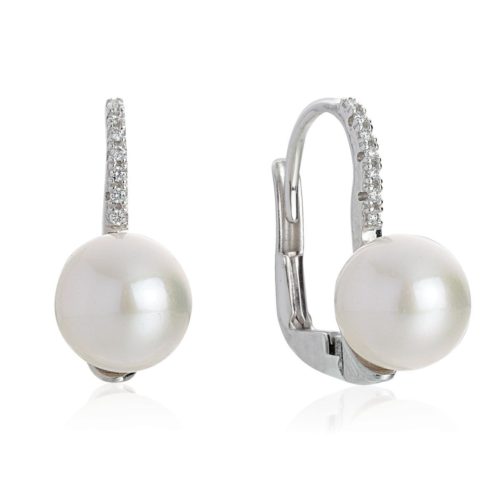 Orecchini a monachella in oro bianco 18 kt con diamanti e Perle di mare 8-8.50 mm - OD388-LB