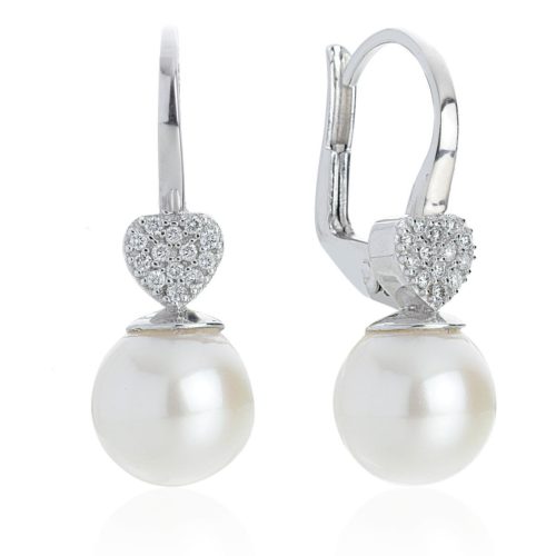 Orecchini a monachella in oro bianco 18 kt con diamanti e Perle di mare 8.50-9 mm - OD389-LB