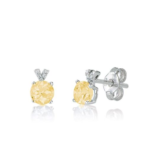 Orecchini in oro bianco 18 kt, con diamanti e pietra preziosa centrale - OD468/