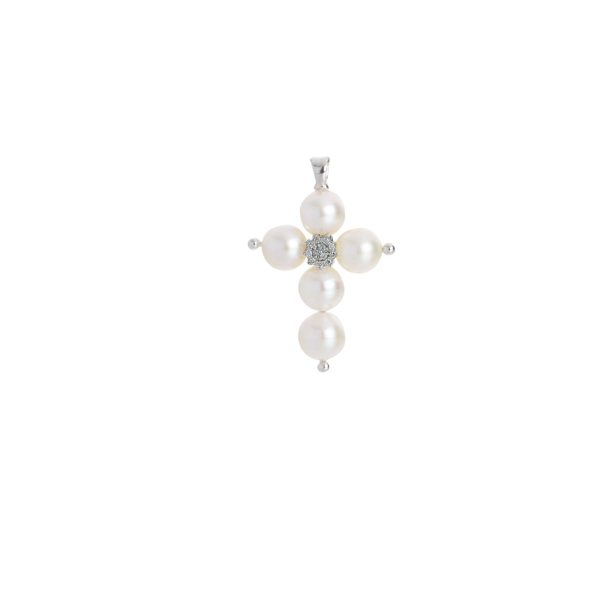 Collier Croce En Or Blanc 18 Carats Avec Zircons Blancs - Neuf Avec étiquettes - Italie