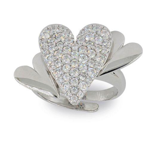 Anello cuore in argento 925 rodiato con pavé di zirconi  - ZAN535-LB