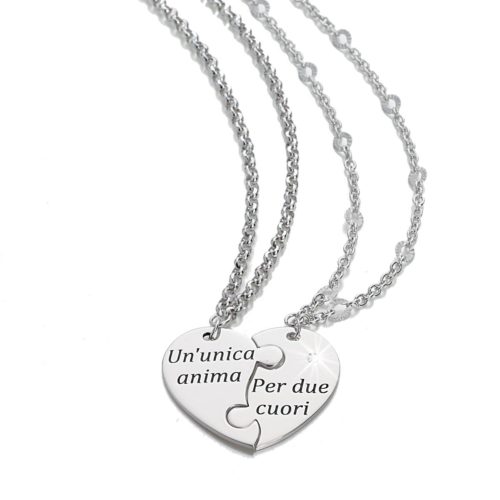 Due collane rodiate in argento (una con diamante) - Regalo perfetto per San Valentino - ZCL1359-MB
