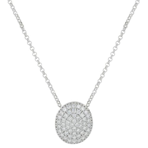 Collana con pendente ovale in argento 925 rodiata con zirconi bianchi - ZCL1415-LB