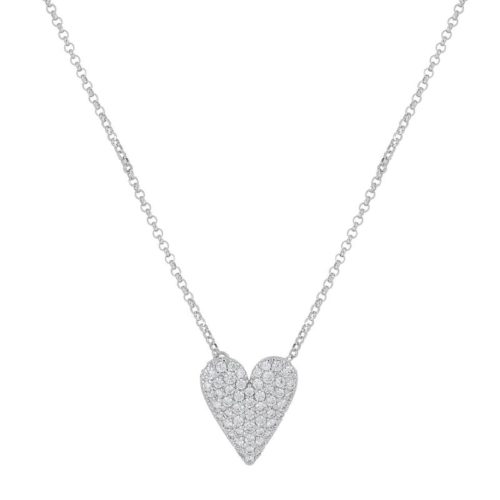 Collana con pendente a cuore in argento 925 rodiata con zirconi bianchi - ZCL1416-LB