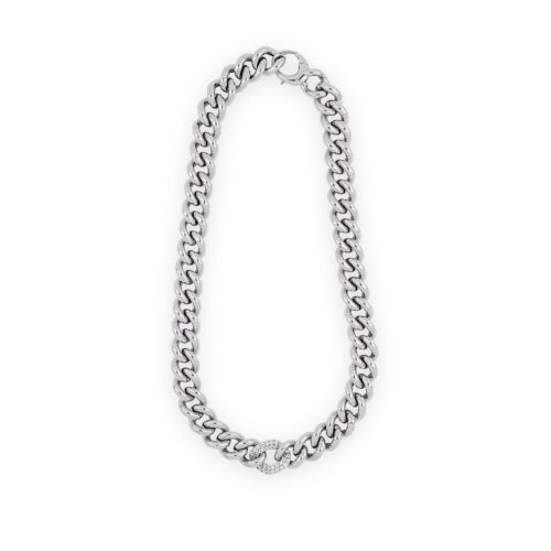 Collana catena in argento 925 rodiata con zirconi  - ZCV004-LB