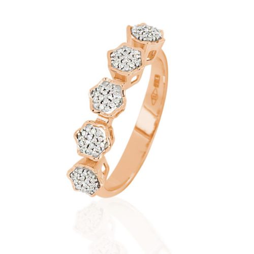 Anello veretta a fiore in oro 18 kt con diamanti bianchi naturali - AD1103/DB