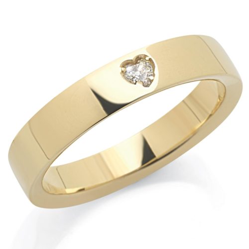 Fede in oro 18kt con diamante taglio cuore larga 4 mm - ADF401