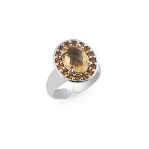 Anello in argento 925 rodiato con idrotermale e cubic zirconia