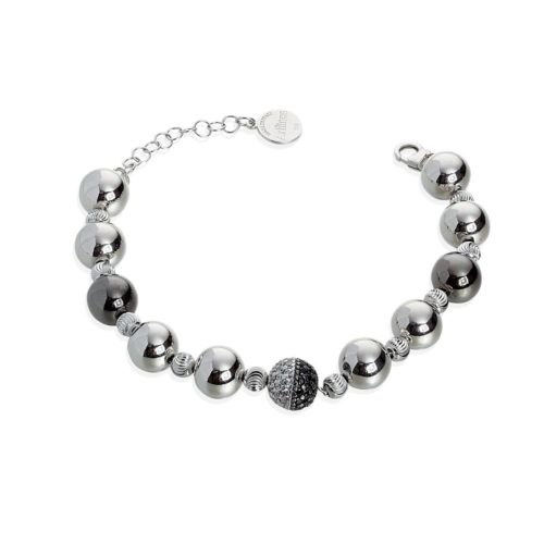 Bracciale in argento 925 rodiata e rutenio con boule in pavé di cubic zirconia  - ZBR544-LL