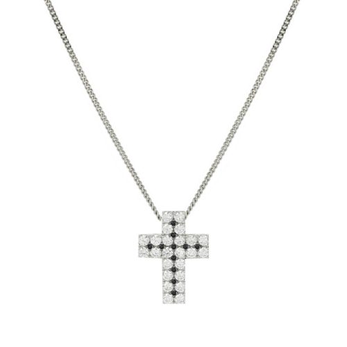 Collana a croce in argento 925 rodiata con zirconi disponibili in vari colori  - ZCL1405
