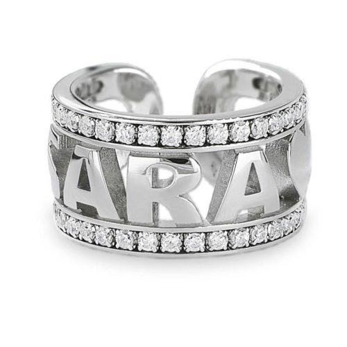 Anello a fascia in argento e zirconi personalizzabile con lettere, numeri e simboli in argento - ZAS5-LB