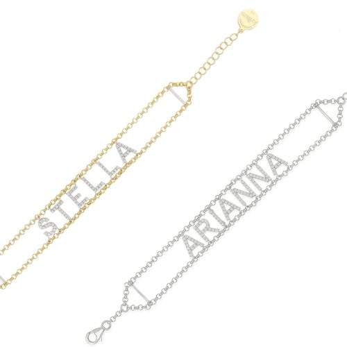 Bracciale morbido in argento personalizzabile con lettere o simboli con zirconi - ZBS4
