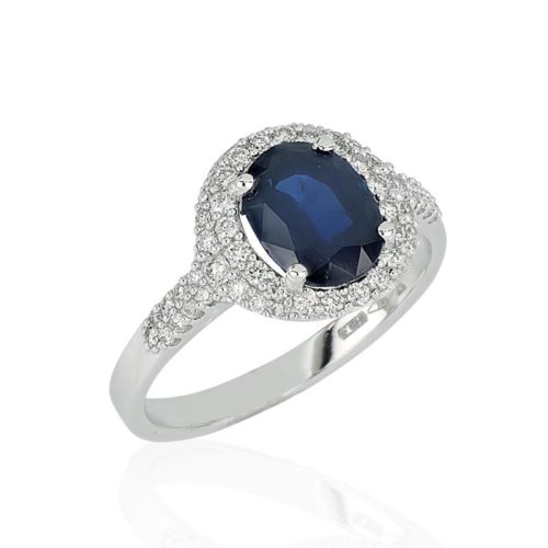 Anello in oro bianco 18 kt Rodiato con Zaffiro Blu Naturale taglio ovale - AD1175/ZB-LB