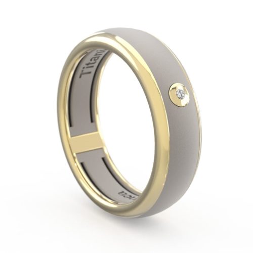 Anello in oro 18 kt e titanio a fascia con pietra centrale - ATU006