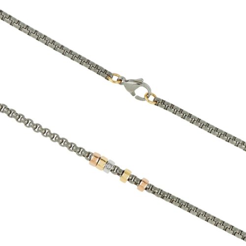 Collana in titanio con dadi in oro multicolore e diamante bianco naturale - CTU005