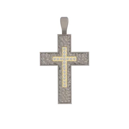 Pendente a croce in oro 18 kt e titanio con riviera di pietre - PTU014