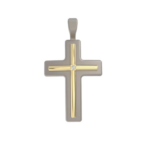 Pendente a croce in oro 18 kt e titanio con inserto in metallo e pietra centrale - PTU016