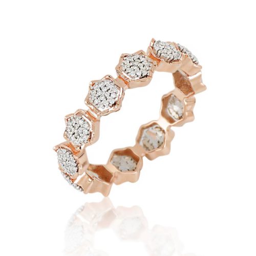 Anello veretta a fiore in oro 18 kt con diamanti bianchi naturali - ADF531DB