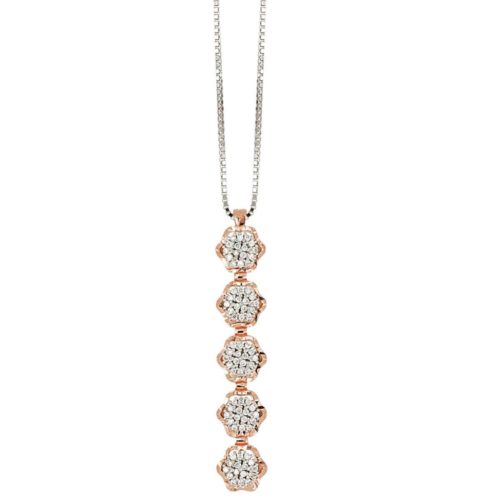Collana con pendente a motivo floreale in oro 18 kt con diamanti bianchi naturali - CD710/DB