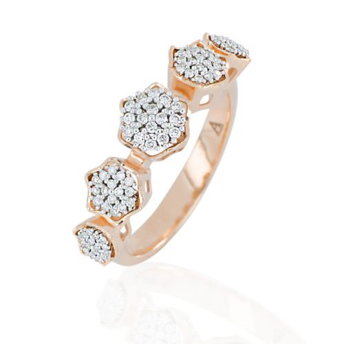 Anello veretta a fiore in oro 18 kt con diamanti bianchi naturali - AD1116/DB
