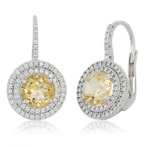 Orecchini in oro bianco 18 kt, con diamanti e pietra preziosa centrale - OD867/