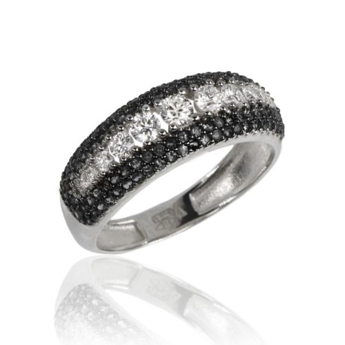 Anello in oro bianco 18kt con diamanti bianchi naturali e diamanti neri - AD1217/DN-LL