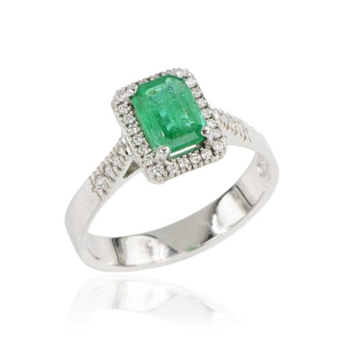 Anello in oro bianco 18kt con diamanti e smeraldo centrale - AD1218/SM-LB