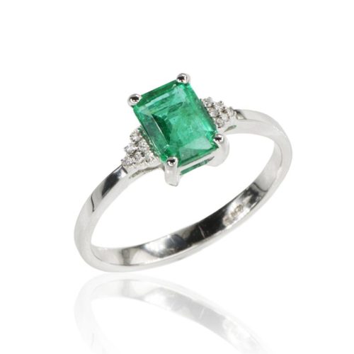 Anello in oro bianco 18kt con diamanti e smeraldo centrale - AD1219/SM-LB